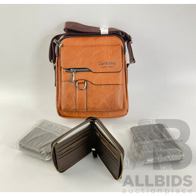 Carl Kimu Leather Tote Bag with Three Faux Leather Wallets