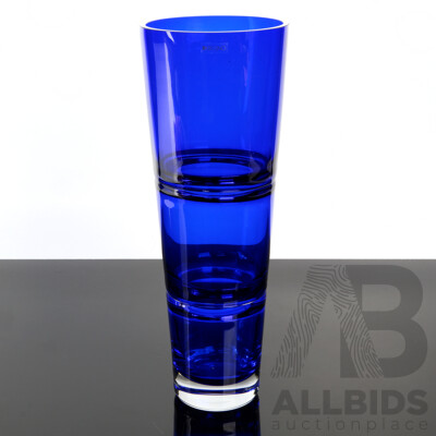 Large Mid Century Style Heavy Cobalt Blue Krosno Sectioned Vase