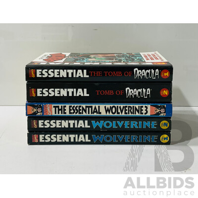 Collection of Marvel Comics Essential Collections Including Essential Wolverine Vol.1-3 and the Tomb of Dracula Vol.1-2