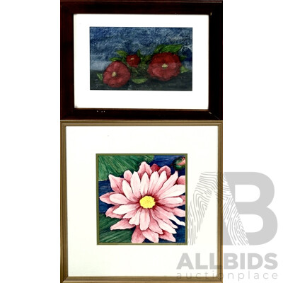 Judith Boaler, (20th Century, Australian), Camellias, Mixed Media, 35 x 43 cm (frame) & Water Lily II, Ink on Arches Paper, 45 x 42 cm (frame) (2)