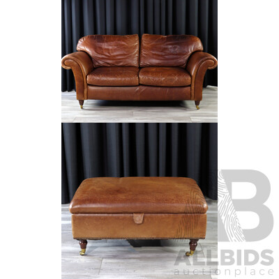 Leather Two Seater Lounge and Ottoman by Laura Ashley