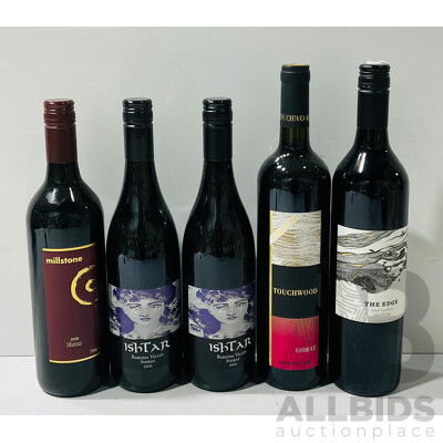 Collection of Five Bottles of Shiraz From Several Vineyards Including Touchwood, Millstone and More