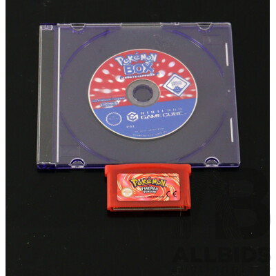 Pokémon FireRed for the Gameboy Advamced and Pokémon Ruby & Saphire From the Pokémon Box for the Nintendo GameCube