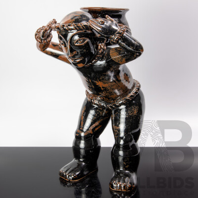 Fantastic Australian Studio Pottery South American Man Tenmoku Sculpture Figure by Merelyn Pearce of Gerringong
