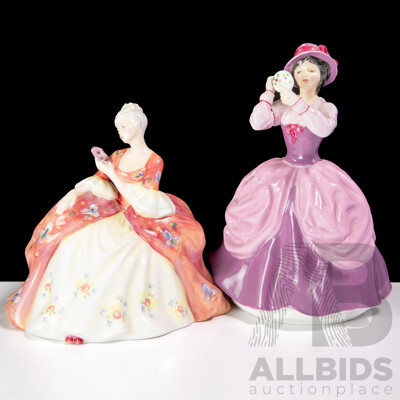 Two Vintage English Royal Doulton Porcelain Lady Figures Comprising Wistful HN 2396 & Lady Pamela HN 2718
