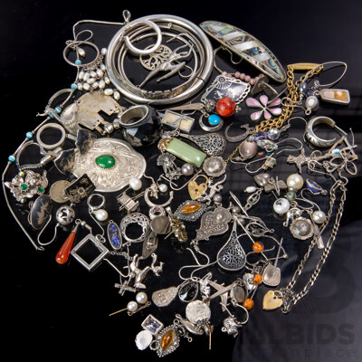 Collection of Silver 925/800/500 and Silver Plated Jewellery Perfect for Use as Embellishments, 179 Grams