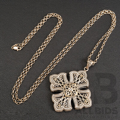 Najo Sterling Silver Ornate Cross Pendant & Chain, 76cm, 29.10 Grams
