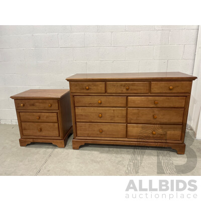 Solid Wood 7 Drawer Dresser and Bedside Table with 3 Drawers - Lot of 2