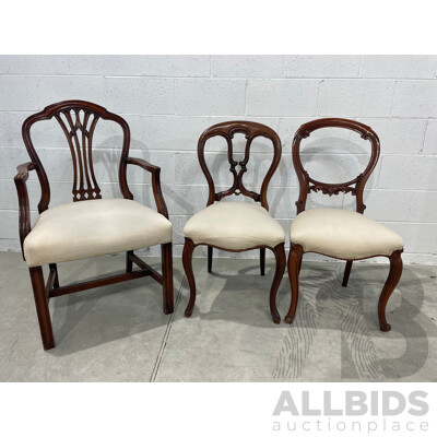 Victorian Style Side Chair, Armchair and Balloon Back Chair - Lot of 3
