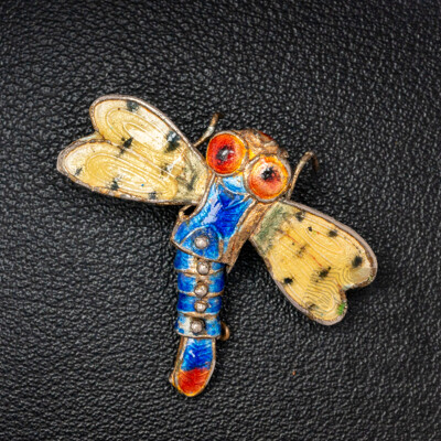 Wonderful & Unique Vintage Dragonfly Cloisonne Brooch/trinket, 30mm