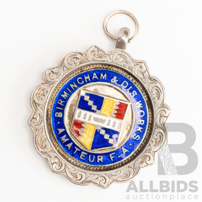 Antique Sterling Silver Enamel Birmingham & DIS Works Amateur F.A Medallion/pendant, Birmingham 1923, 16.93 Grams
