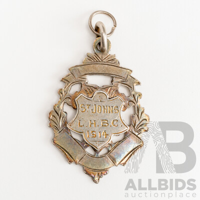 Antique Sterling Silver Medal Pendant, St Johns L.H.B.C. 1914 , 38mm, 7.21 Grams