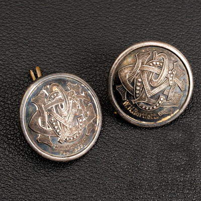 Antique Sterling Silver W.H Bartlett 1922 Embossed (2) Buttons, 11.38 Grams