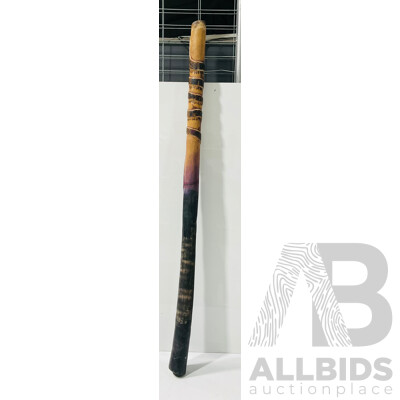 Hand Carved and Decorated Wooden Didgeridoo with Indigenous Theme
