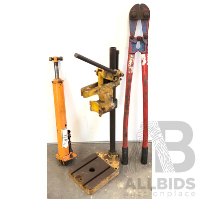 Wolf E92 Drill Stand, HIT 1050 Bolt Cutters and 3000kg Long Ram Hydraulic Jack