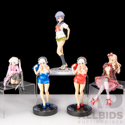 Collection Five Japanese Adult Hentai Anime Risqué Girly Figures Including Daiki Industries Suzufuwa Suzunari Flower Garden Project Example with Removable Clothes