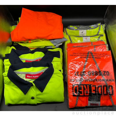 HARD YAKKA Polo Shirt - Long Sleeve (x3), Lime Yellow and Orange Safety Vest (x13)  - Lot of 16