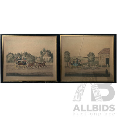 [After] James (Jas) Pollard, (British, 1793-1867), The Edinburgh Express & Four in Hand, Pair of Antique Aquatint Engravings After Original, 47 x 56 cm (frames) (2)
