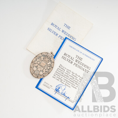 Vintage Sterling Silver Franklin Mint Royal Wedding Sterling Silver Pendant, 35mm, 14.66 Grams