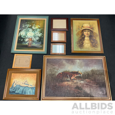 Assorted Large Paintings and Frames - Oil on Board - Lot of 8