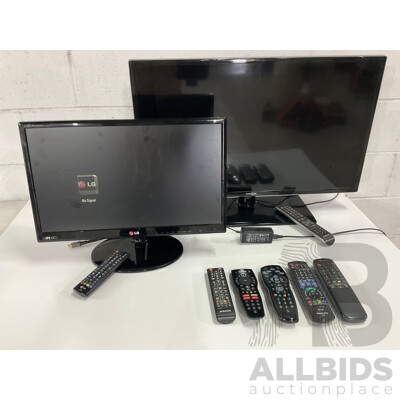 SAMSUNG 32 Inch LED LCD HD TV (UA32F4000AM) with Remote, LG 22 INCH FULL HD LED LCD Monitor TV with Remote , Assorted Remote Controls and Cables - Lot of 2