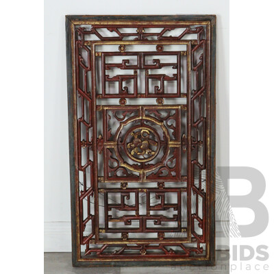 Vintage Carved Wooden Chinese Window Panel