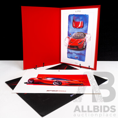 Two Ferrari Sketch Prints on Card in Display Folders