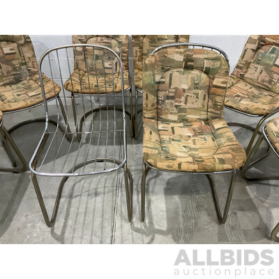 Set of Eight Italian Gastone Rinaldi Style Chrome Wire Cantilevered Dining Chairs (87 X 65 X 46cm) - Lot of 8